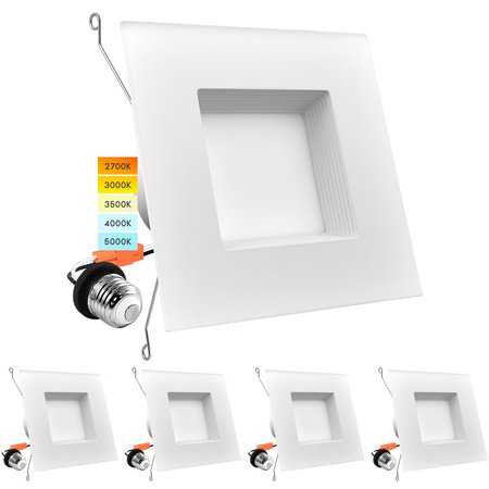 LUXRITE 5"/6" Square LED Recessed Can Lights 5 CCT 2700K-5000K 12.5W (90W Equivalent) 1100LM Dimmable 4-Pack LR23788-4PK